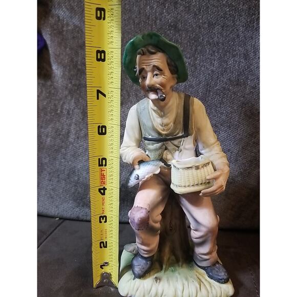 Vintage Fisherman with His Catch Porcelain Figurine ~ Made in Germany ~ 8.75" - Picture 7 of 8